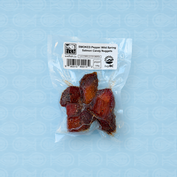 Smoked Pepper Wild Spring Salmon Candy Nuggets
